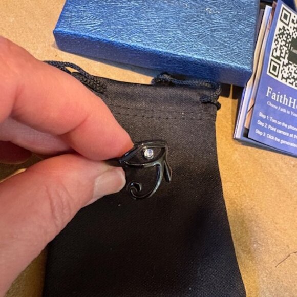 New FaithHeart Eye of Horus Egypt Gunmetal Ring with Gift Box, Pouch Size 7 - Picture 2 of 5